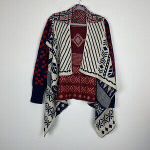 Double Zero Aztec Checked Unique Drape Front Cardigan Size Medium